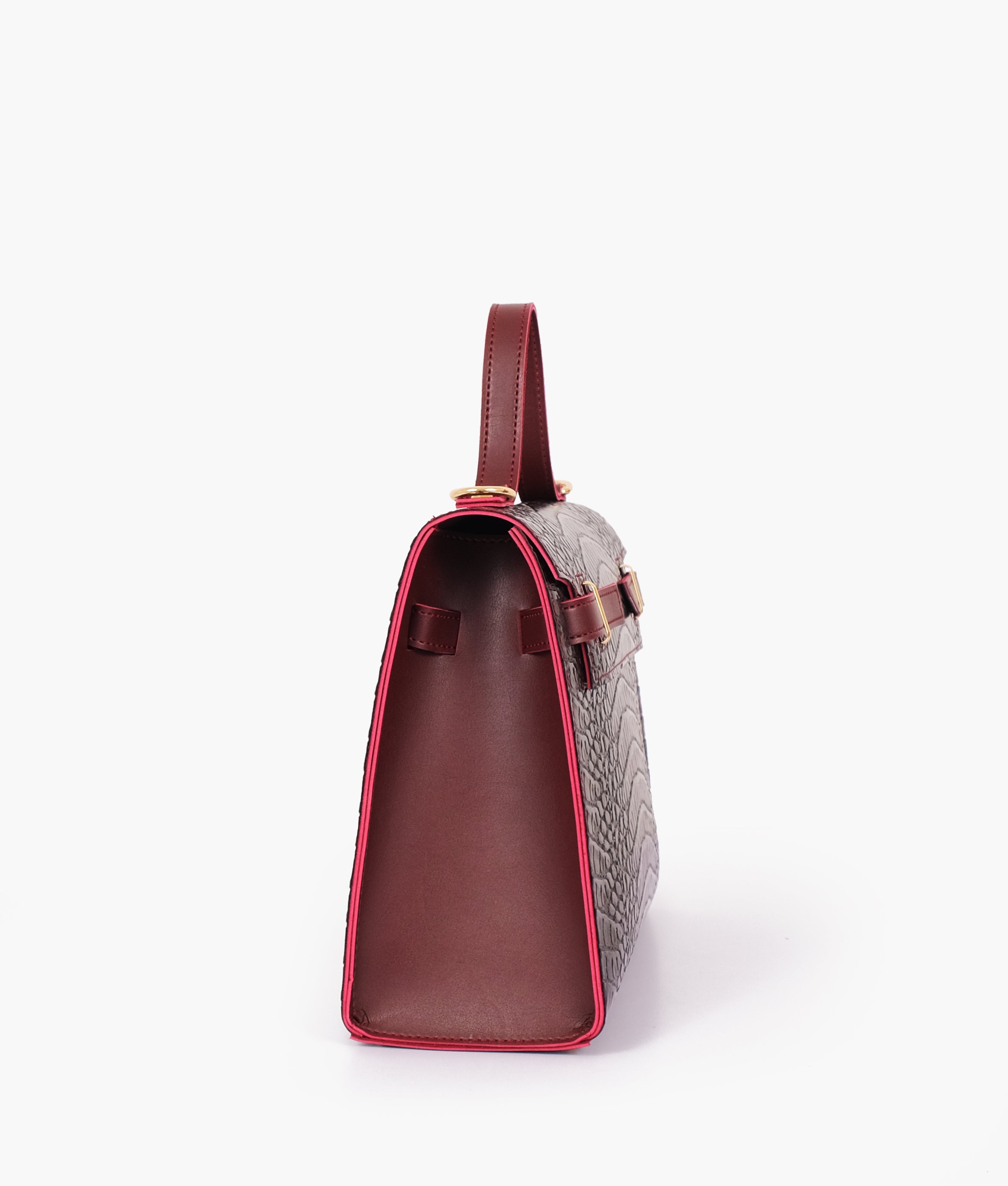 RTW Creation - Burgundy and black crocodile cross-body bag with top-handle