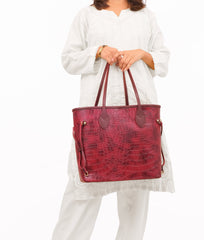 RTW Creation - Burgundy crocodile neverfull tote bag