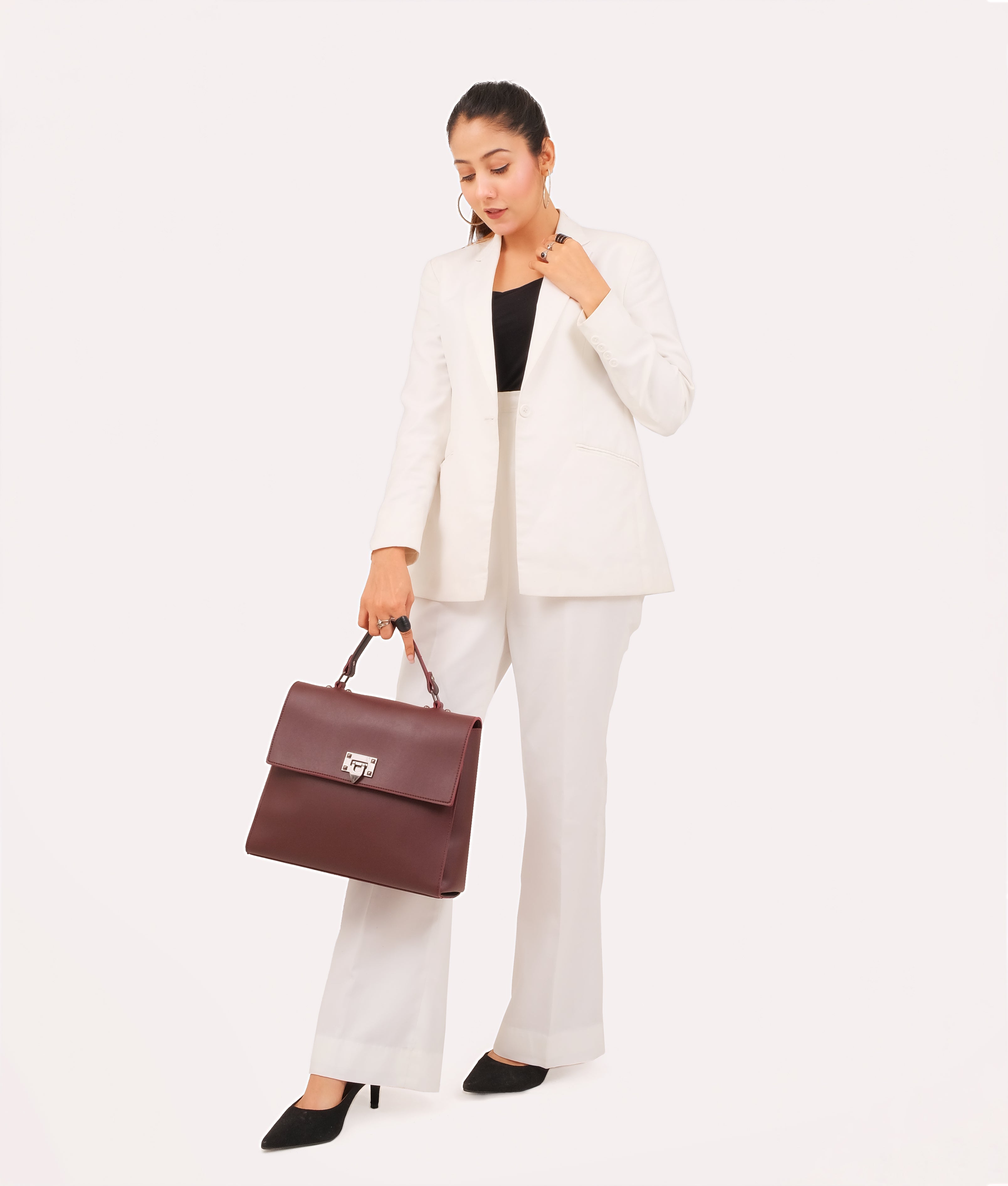 RTW Creation - Burgundy flap-over top-handle bag