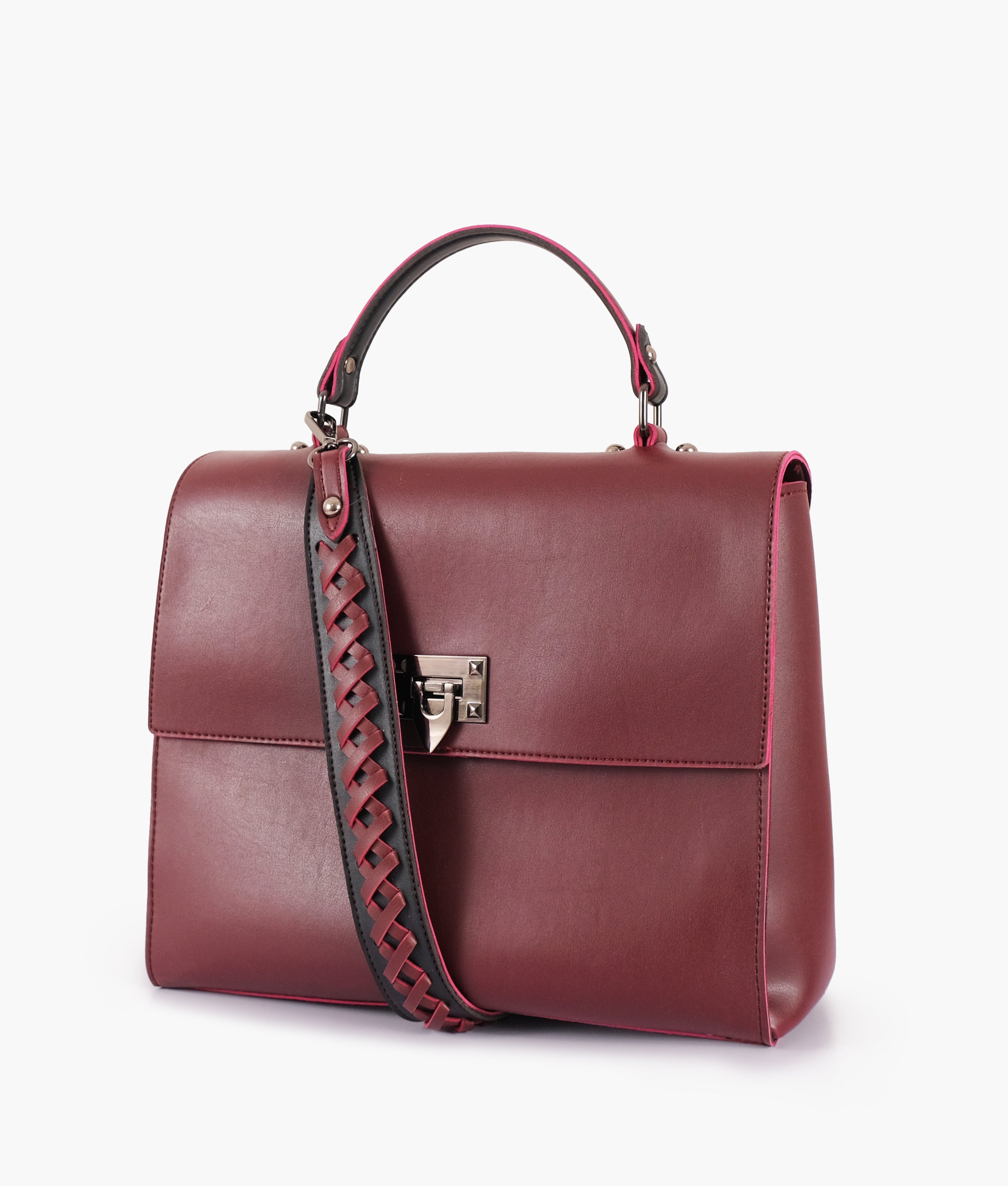 RTW Creation - Burgundy flap-over top-handle bag