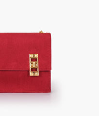 RTW Creation - Burgundy suede chain shoulder bag with twist lock