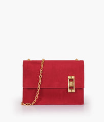 RTW Creation - Burgundy suede chain shoulder bag with twist lock