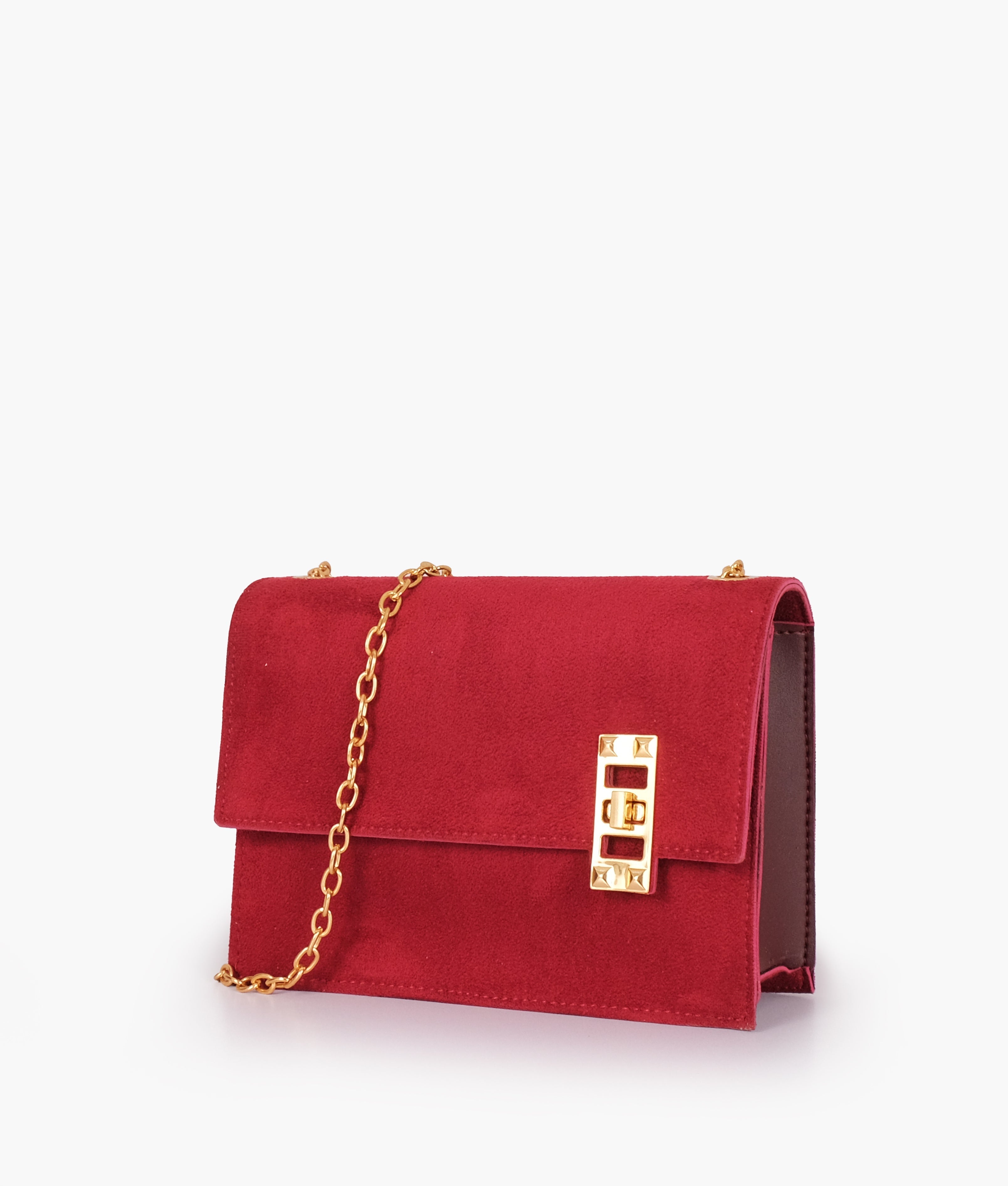RTW Creation - Burgundy suede chain shoulder bag with twist lock