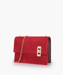 RTW Creation - Burgundy suede chain shoulder bag with twist lock