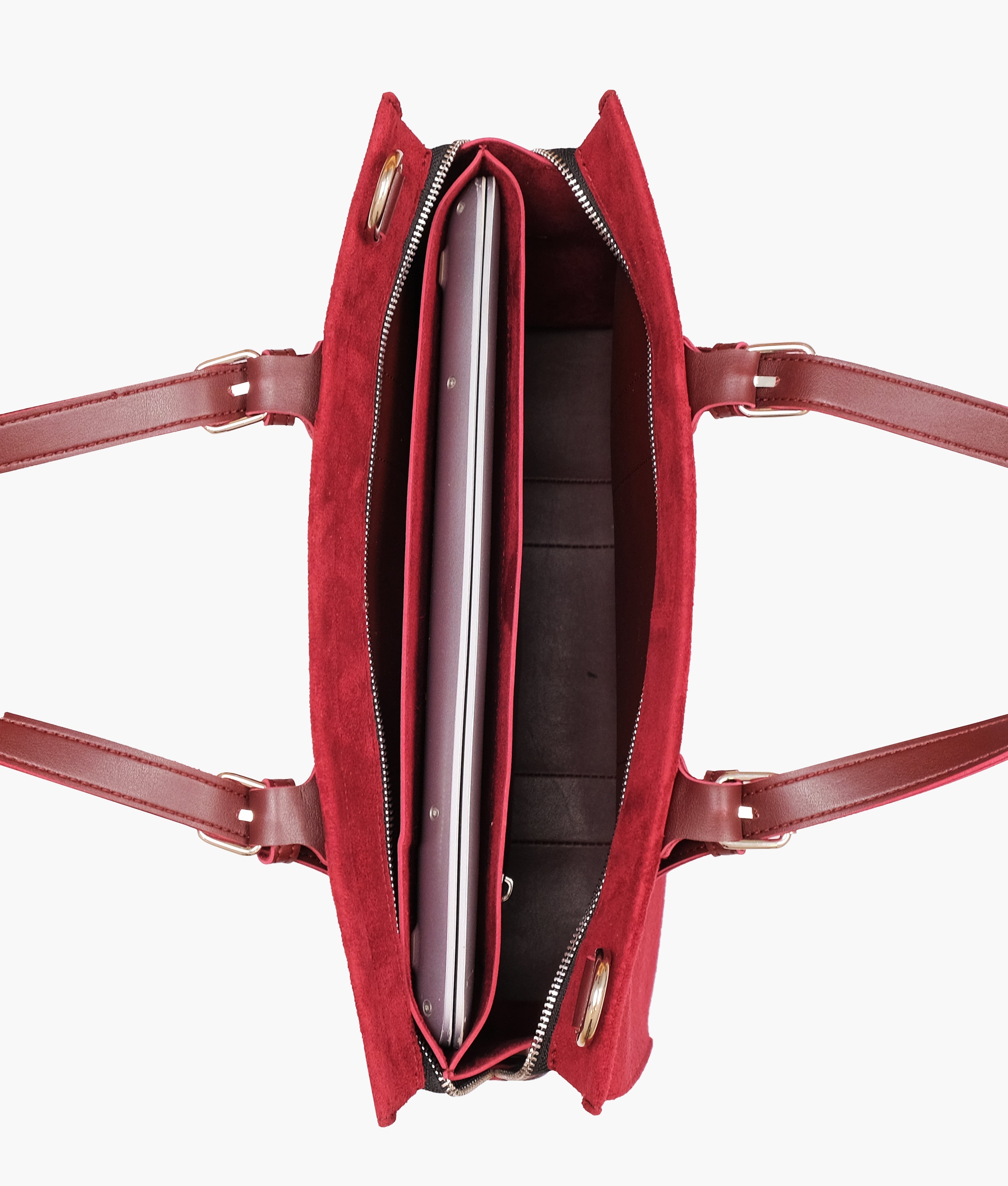 RTW Creation - Burgundy suede laptop bag with sleeve
