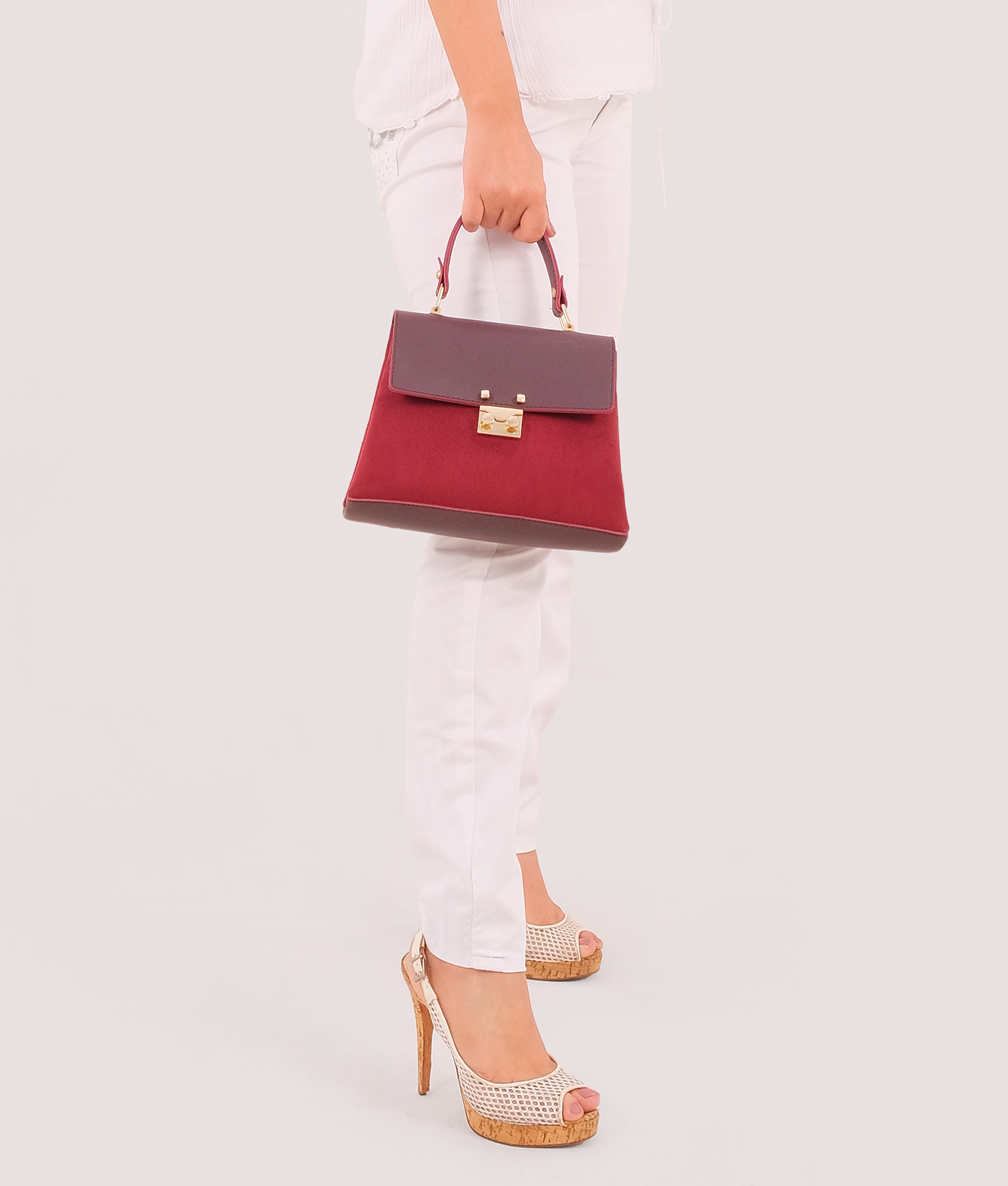 RTW Creation - Burgundy suede mini top-handle bag