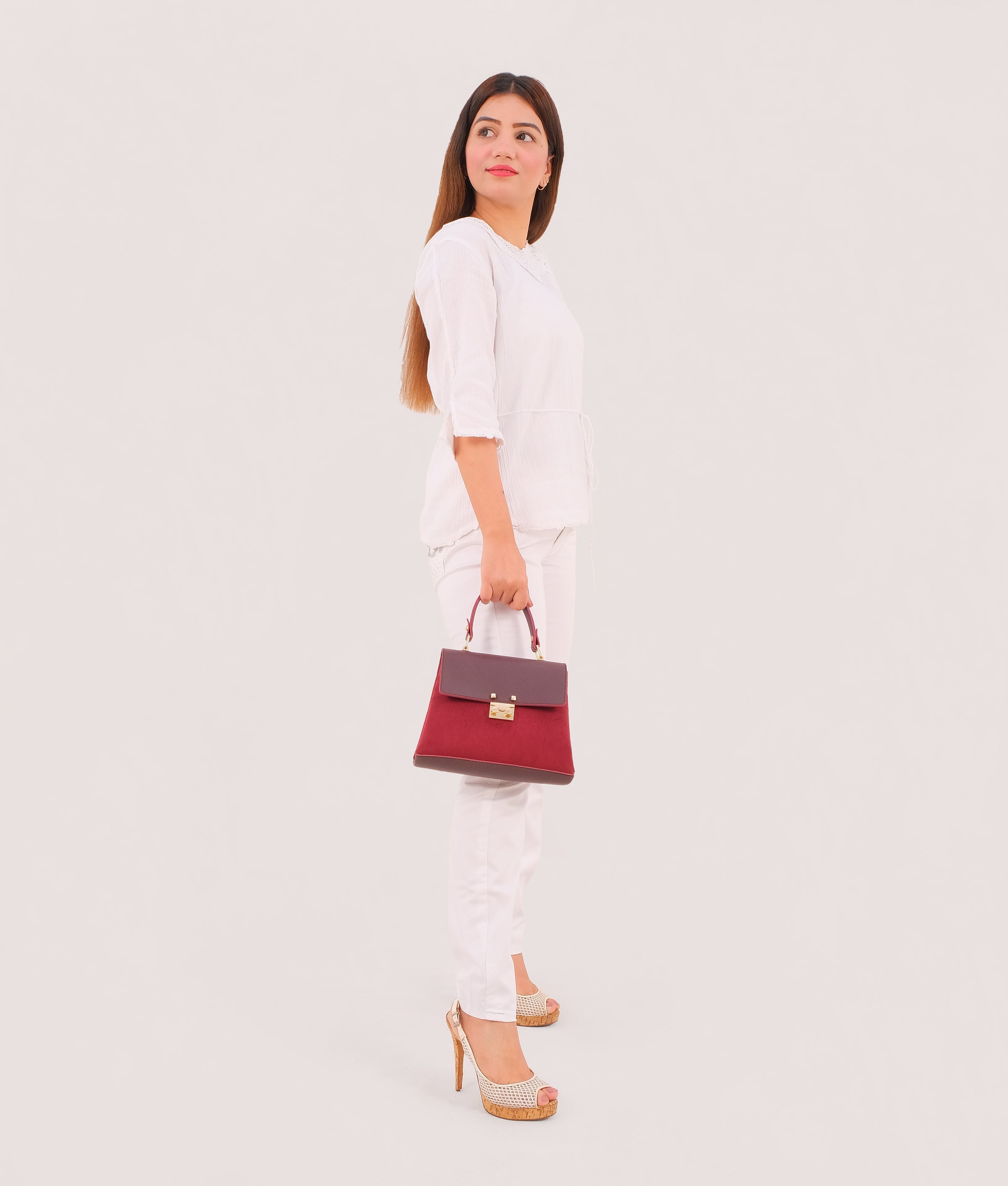 RTW Creation - Burgundy suede mini top-handle bag