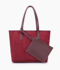 RTW Creation - Burgundy suede tote bag with detachable pouch