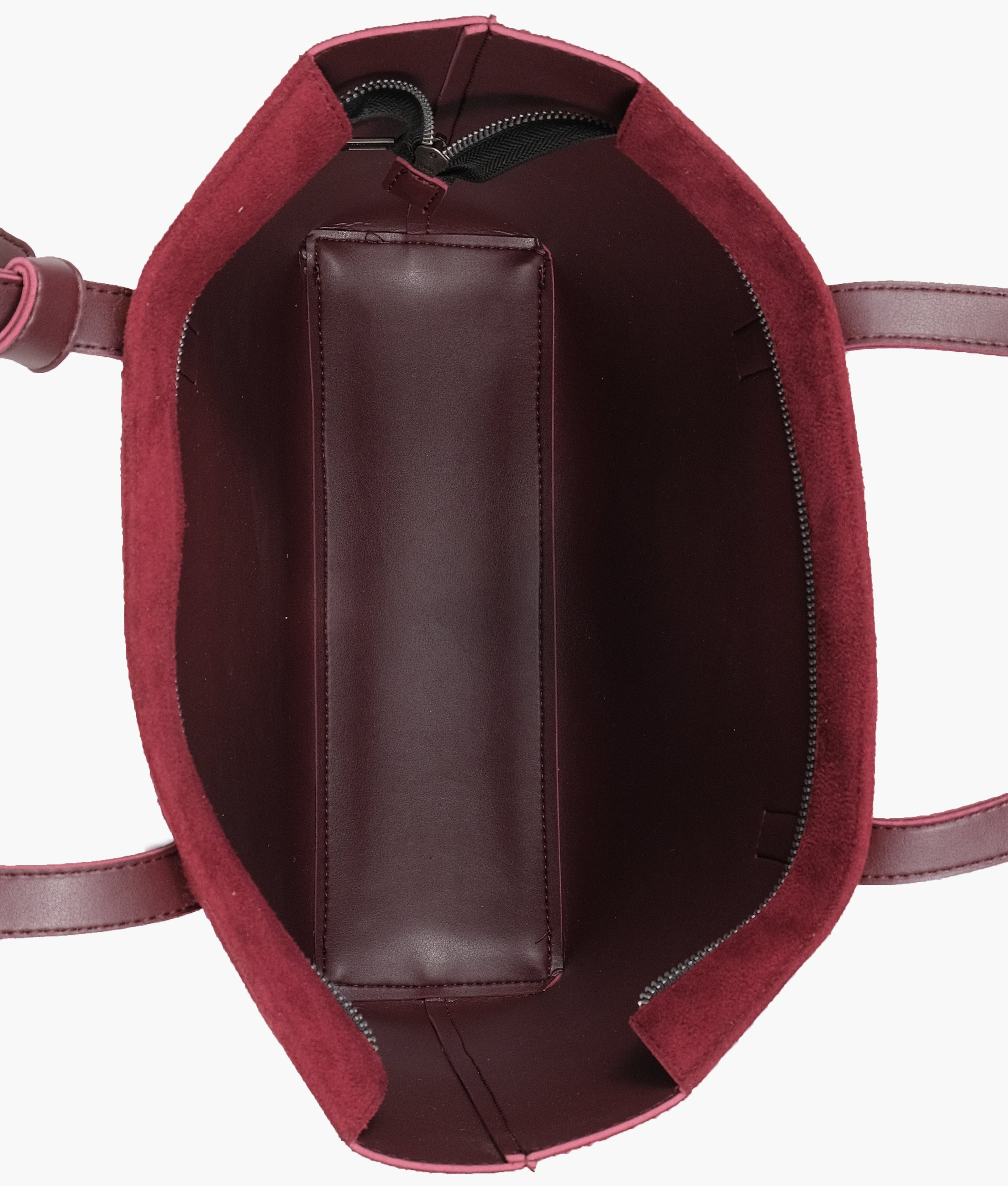 RTW Creation - Burgundy suede tote bag with detachable pouch