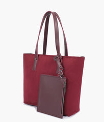 RTW Creation - Burgundy suede tote bag with detachable pouch