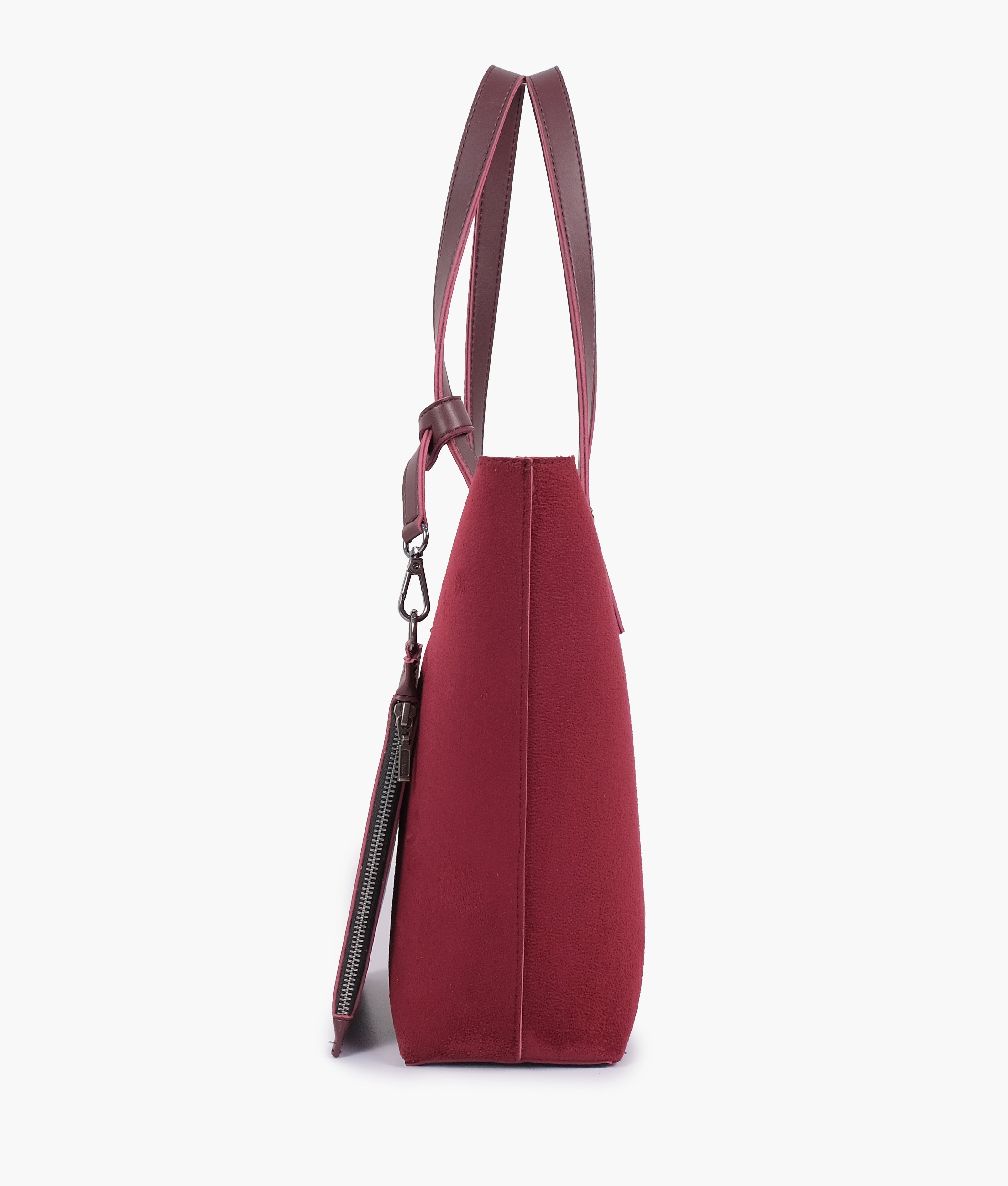 RTW Creation - Burgundy suede tote bag with detachable pouch