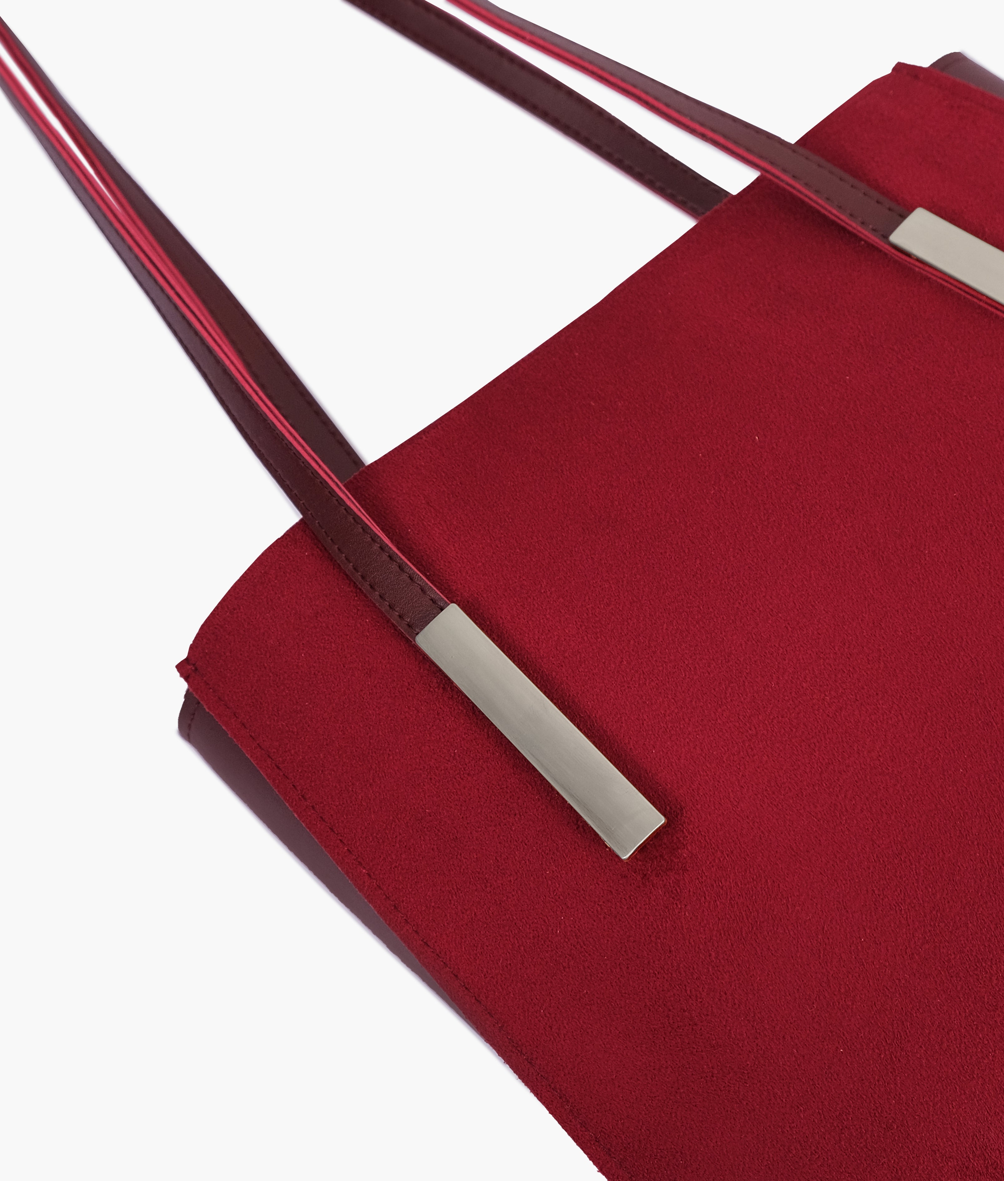 RTW Creation - Burgundy suede zipper shoulder bag with long handle
