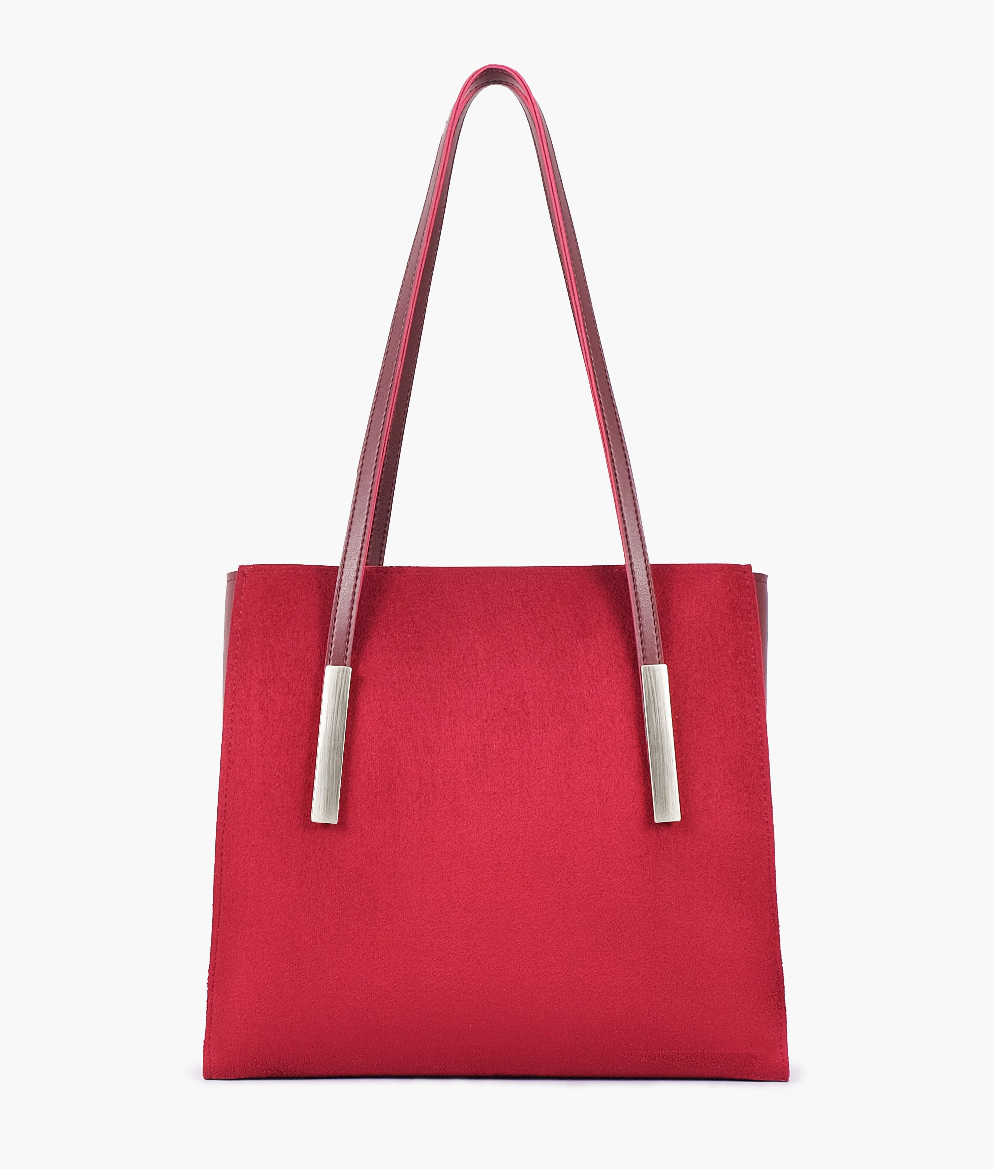RTW Creation - Burgundy suede zipper shoulder bag with long handle
