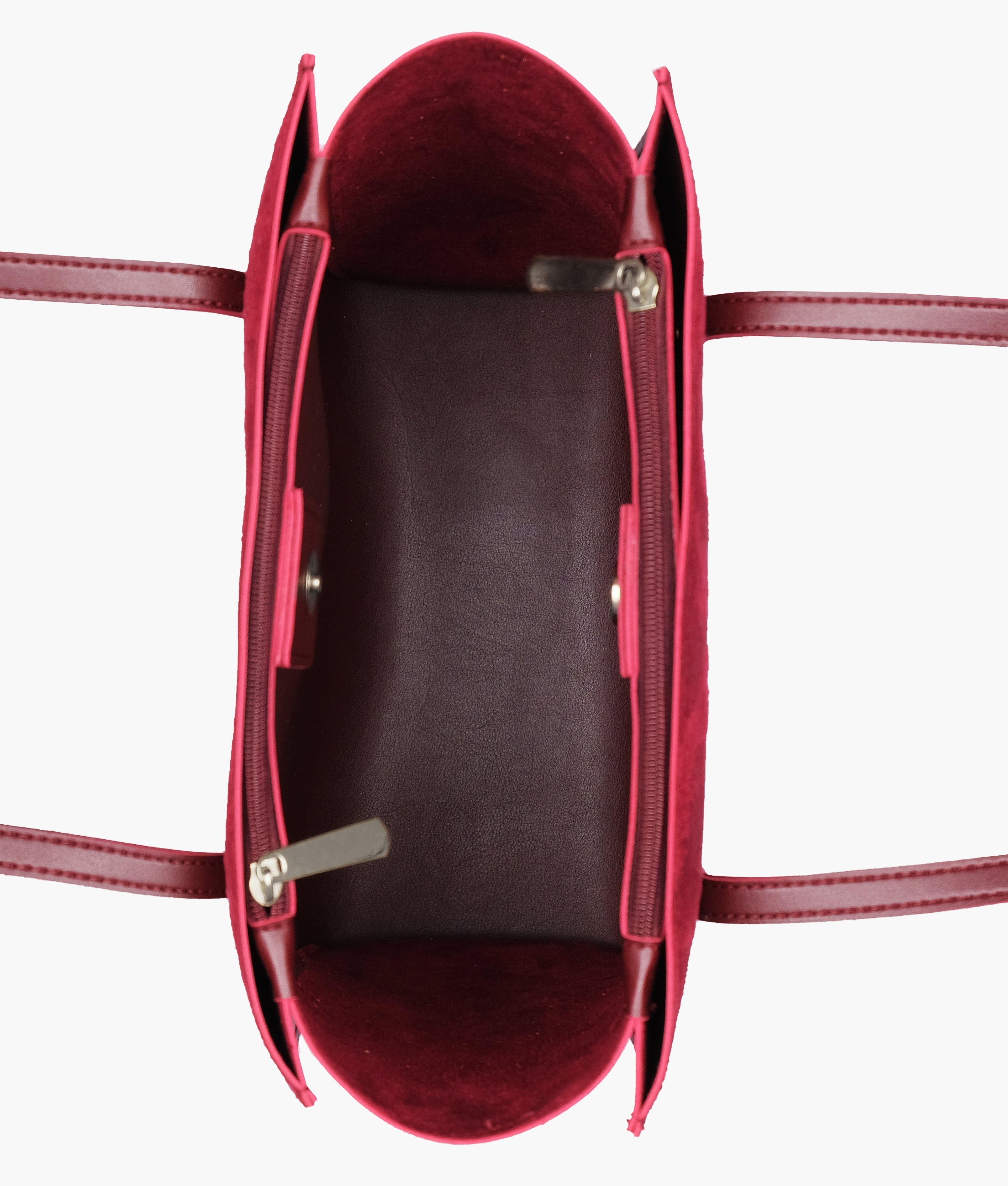 RTW Creation - Burgundy suede zipper shoulder bag with long handle