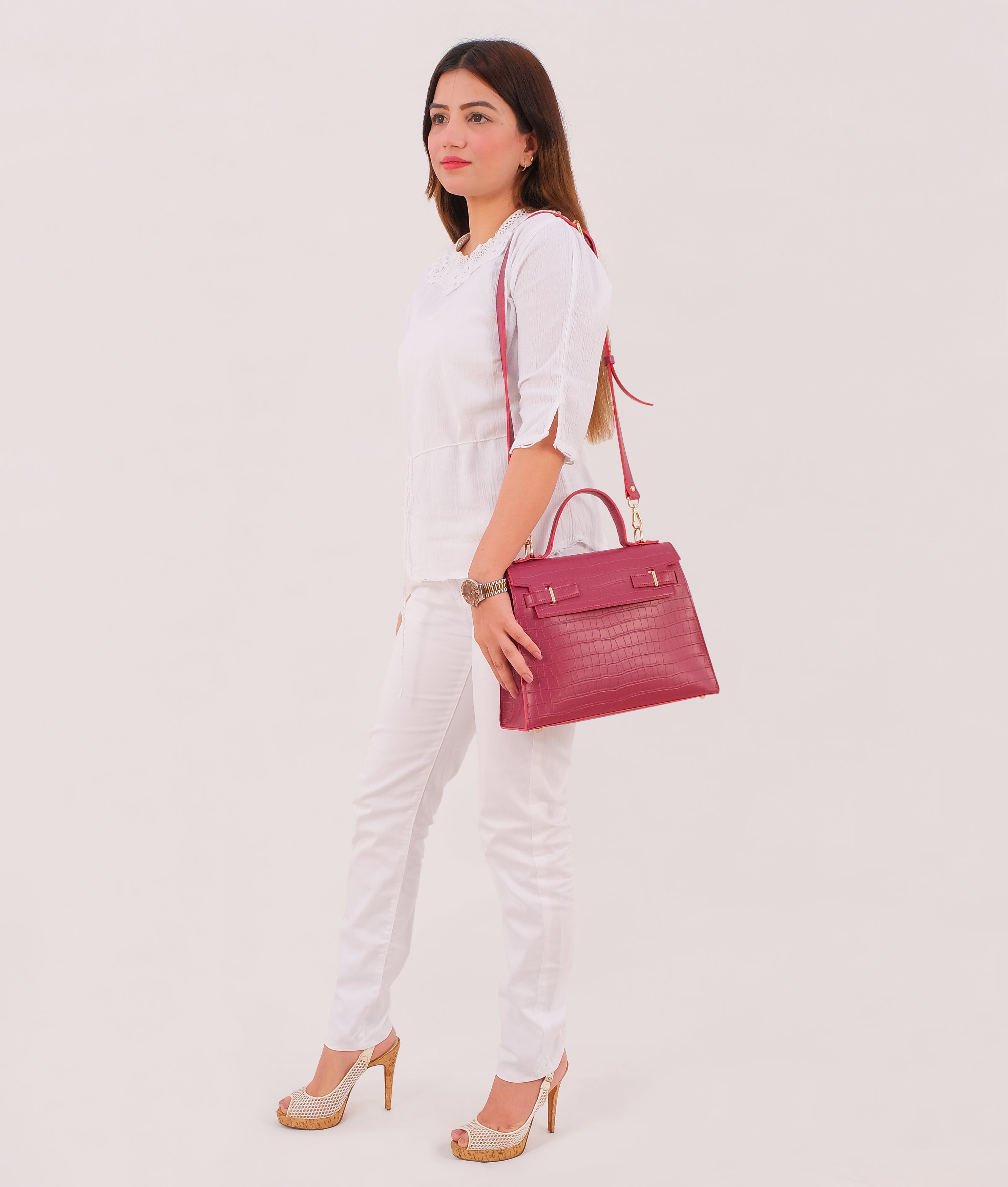 RTW Creation - Burgundy top-handle crocodile mini bag