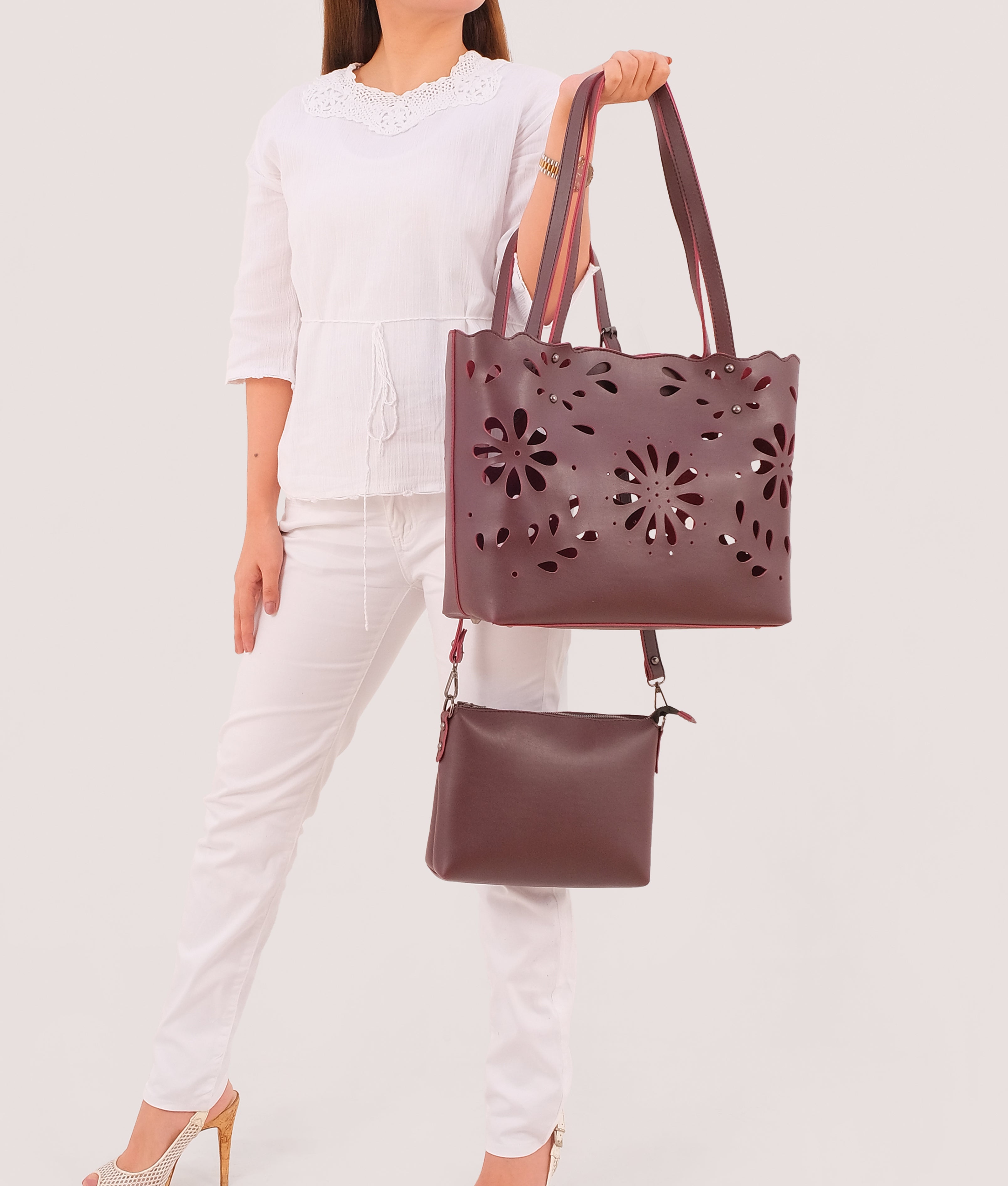 RTW Creation - Burgundy two-piece floral tote
