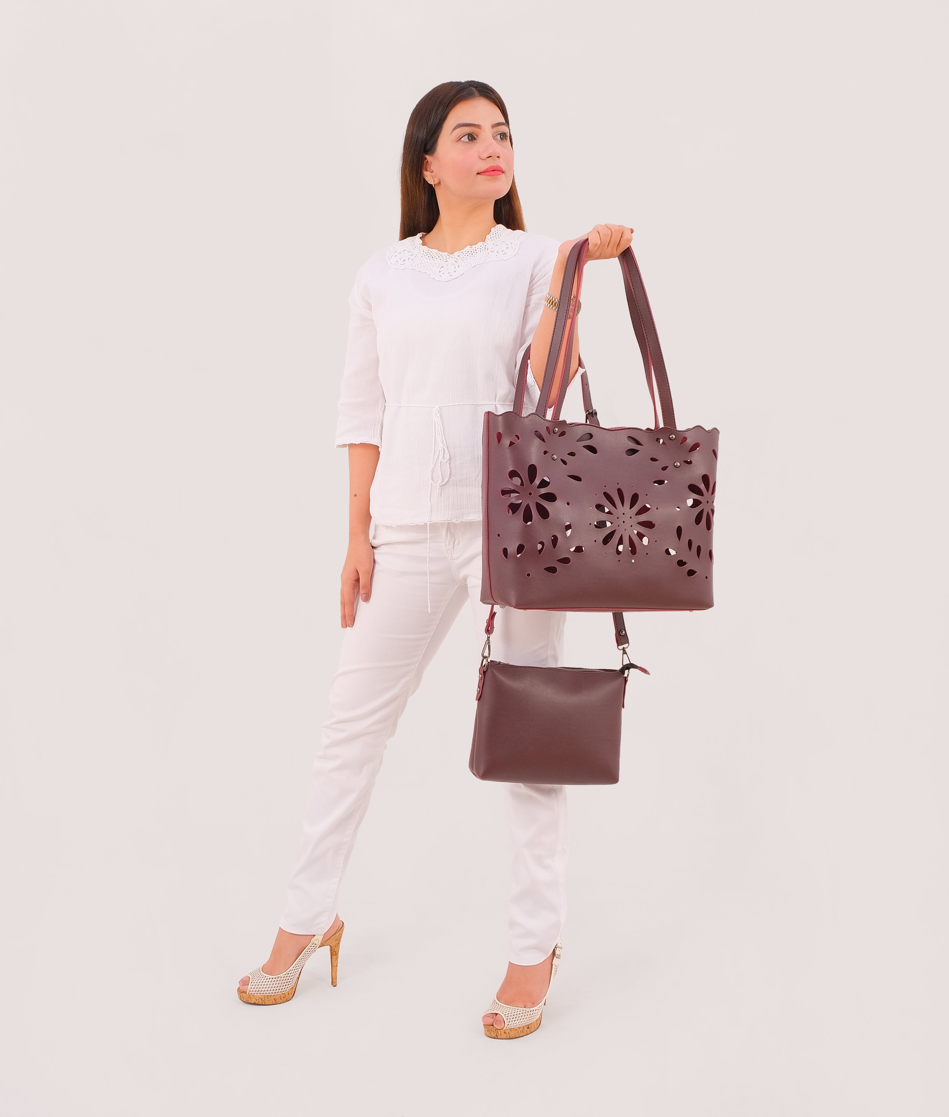 RTW Creation - Burgundy two-piece floral tote