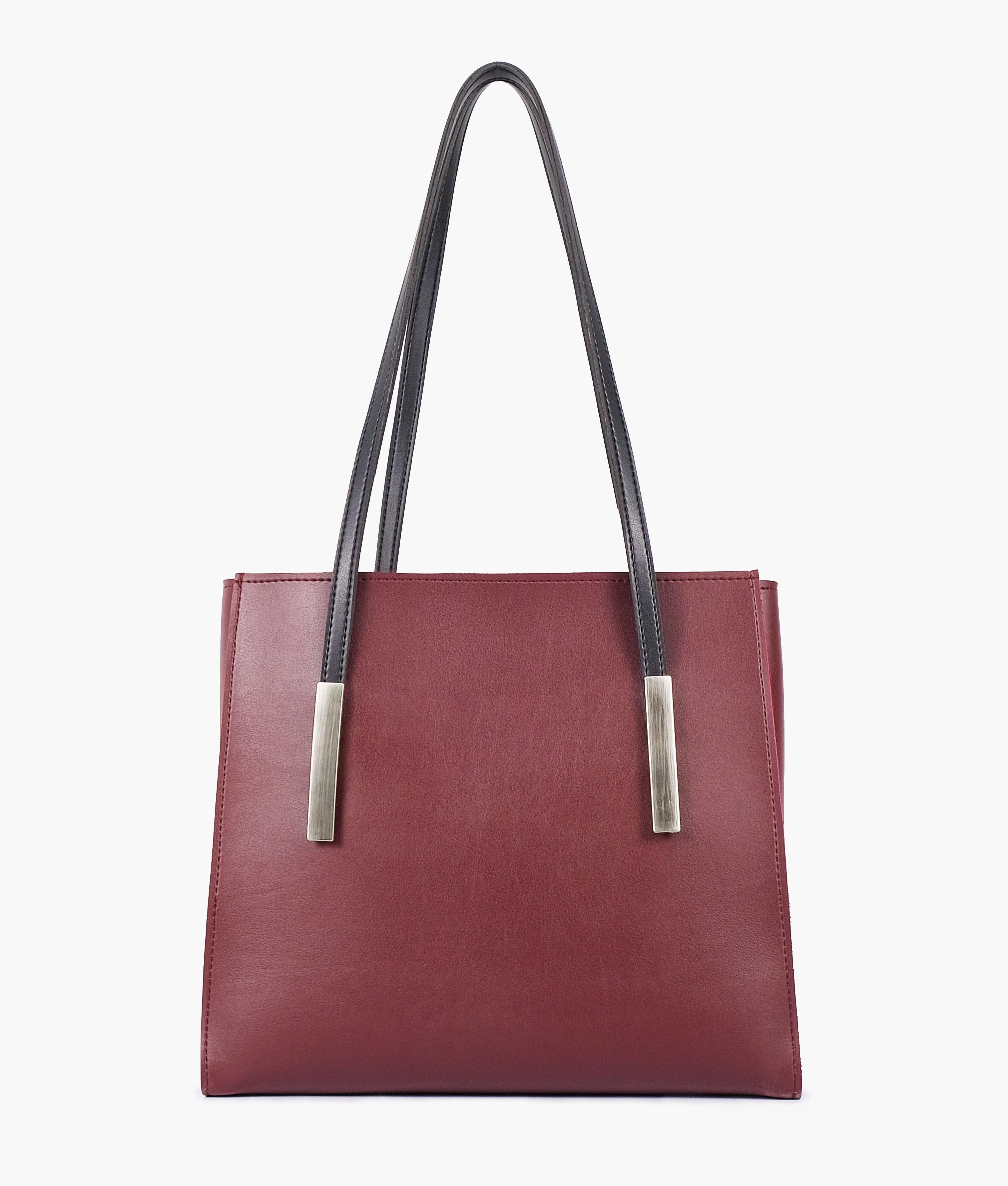 RTW Creation - Burgundy and black zipper shoulder bag with long handle