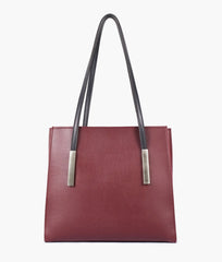RTW Creation - Burgundy and black zipper shoulder bag with long handle