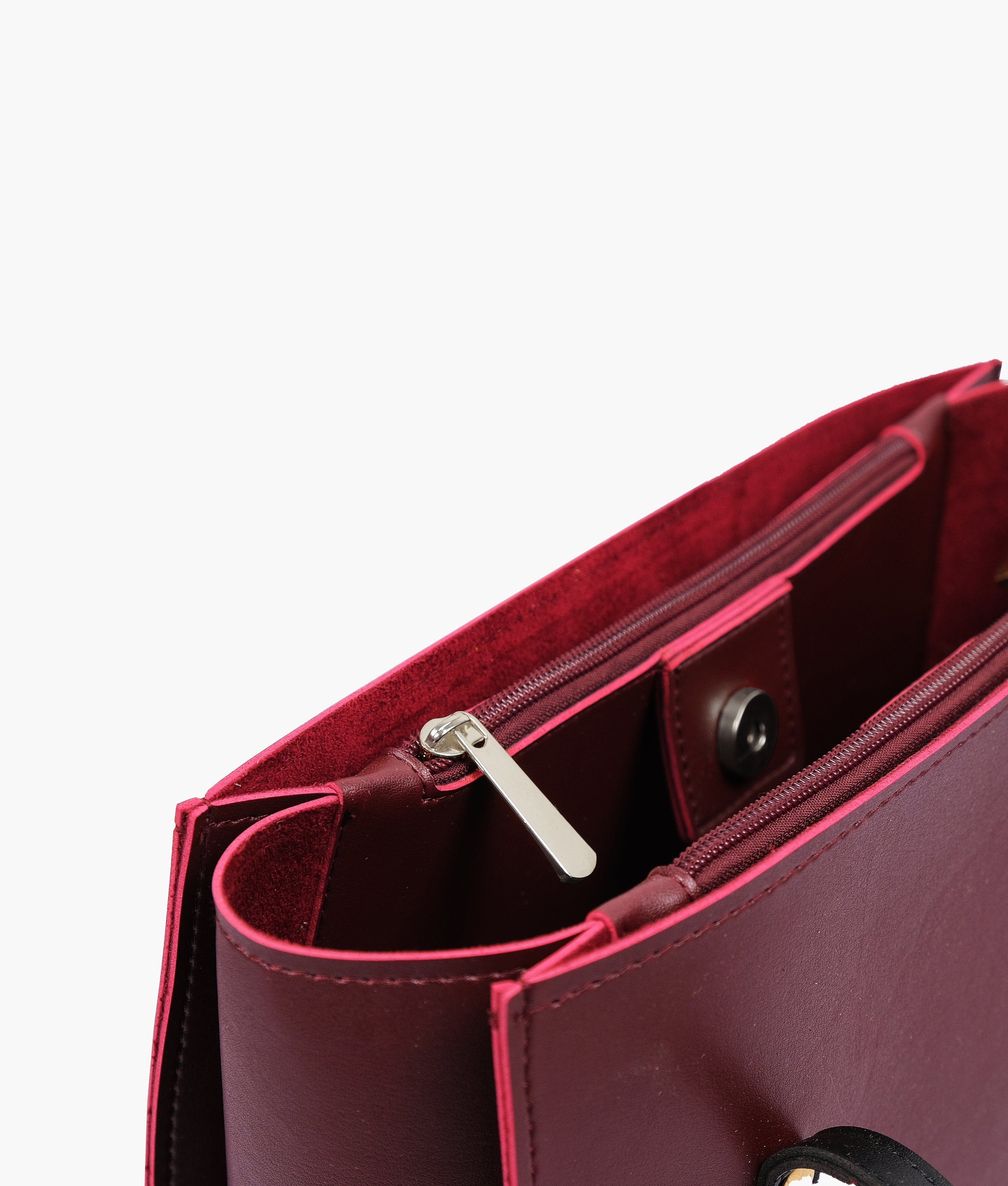 RTW Creation - Burgundy and black zipper shoulder bag with long handle