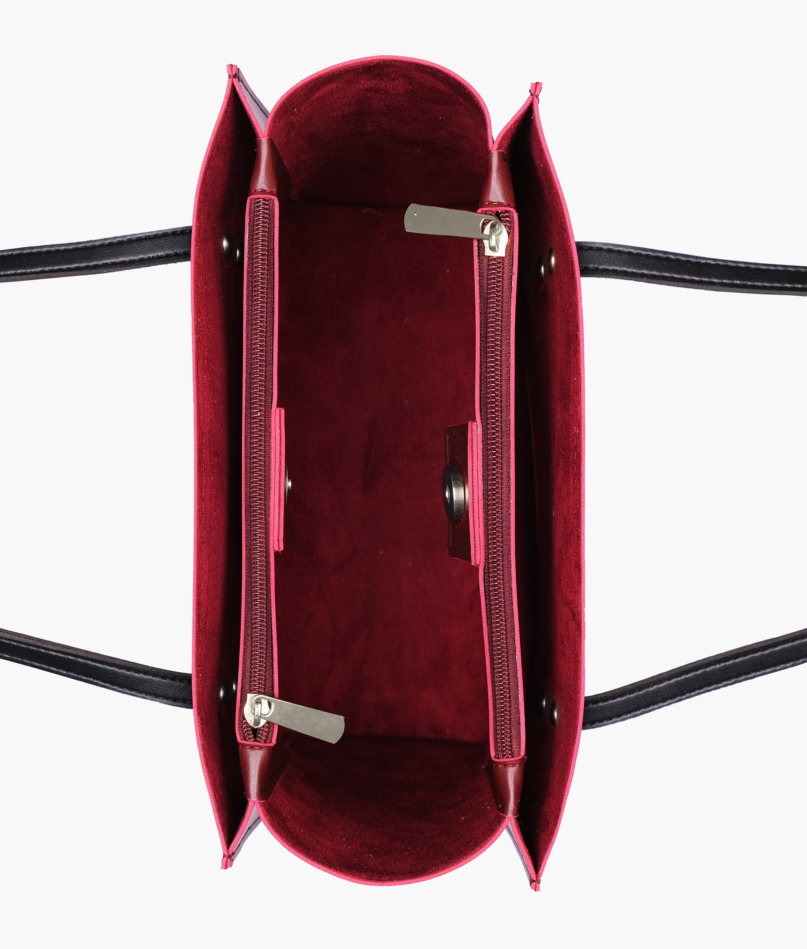 RTW Creation - Burgundy and black zipper shoulder bag with long handle