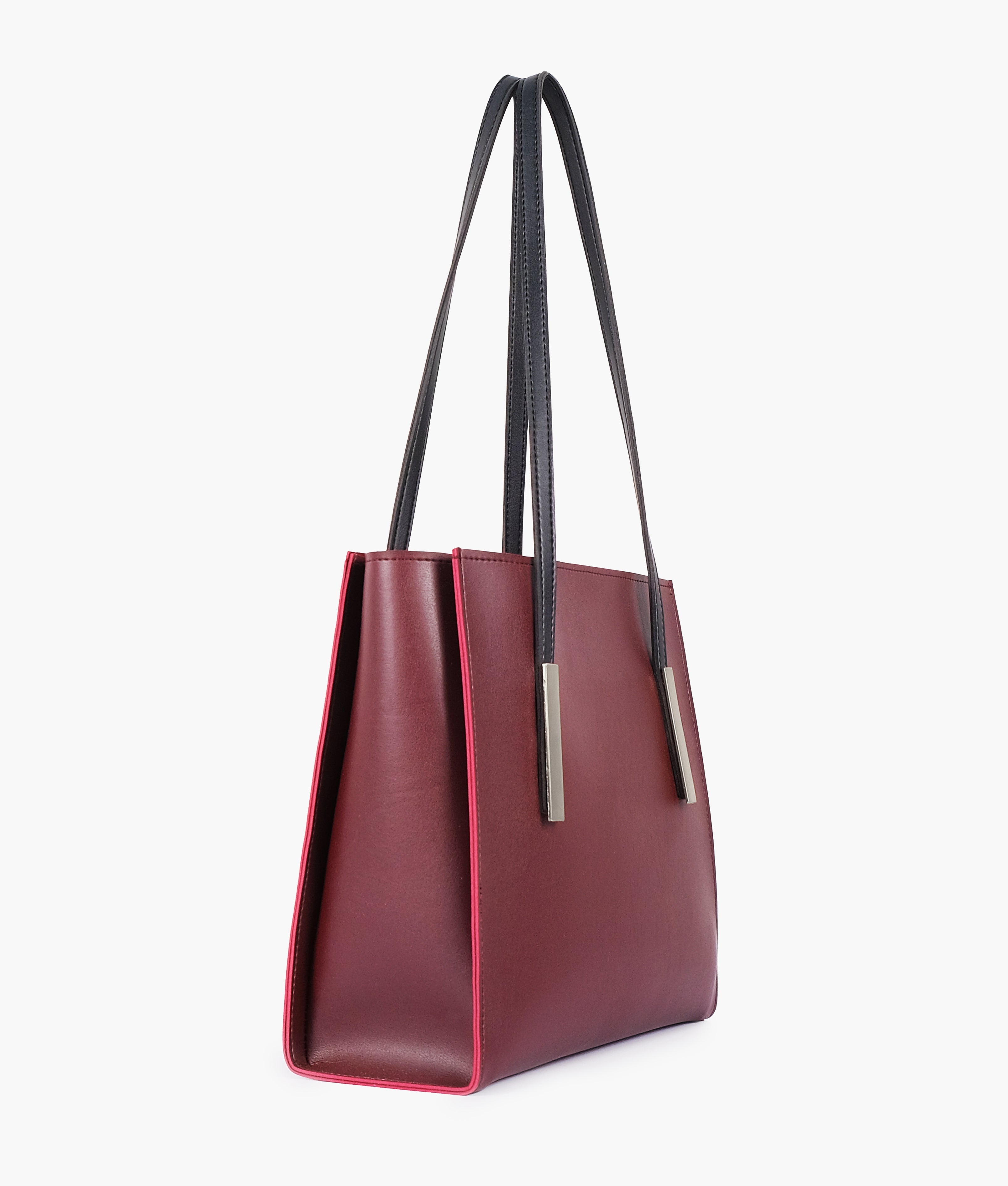 RTW Creation - Burgundy and black zipper shoulder bag with long handle