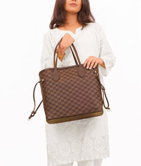 RTW Creation - Dark brown checkered neverfull tote bag