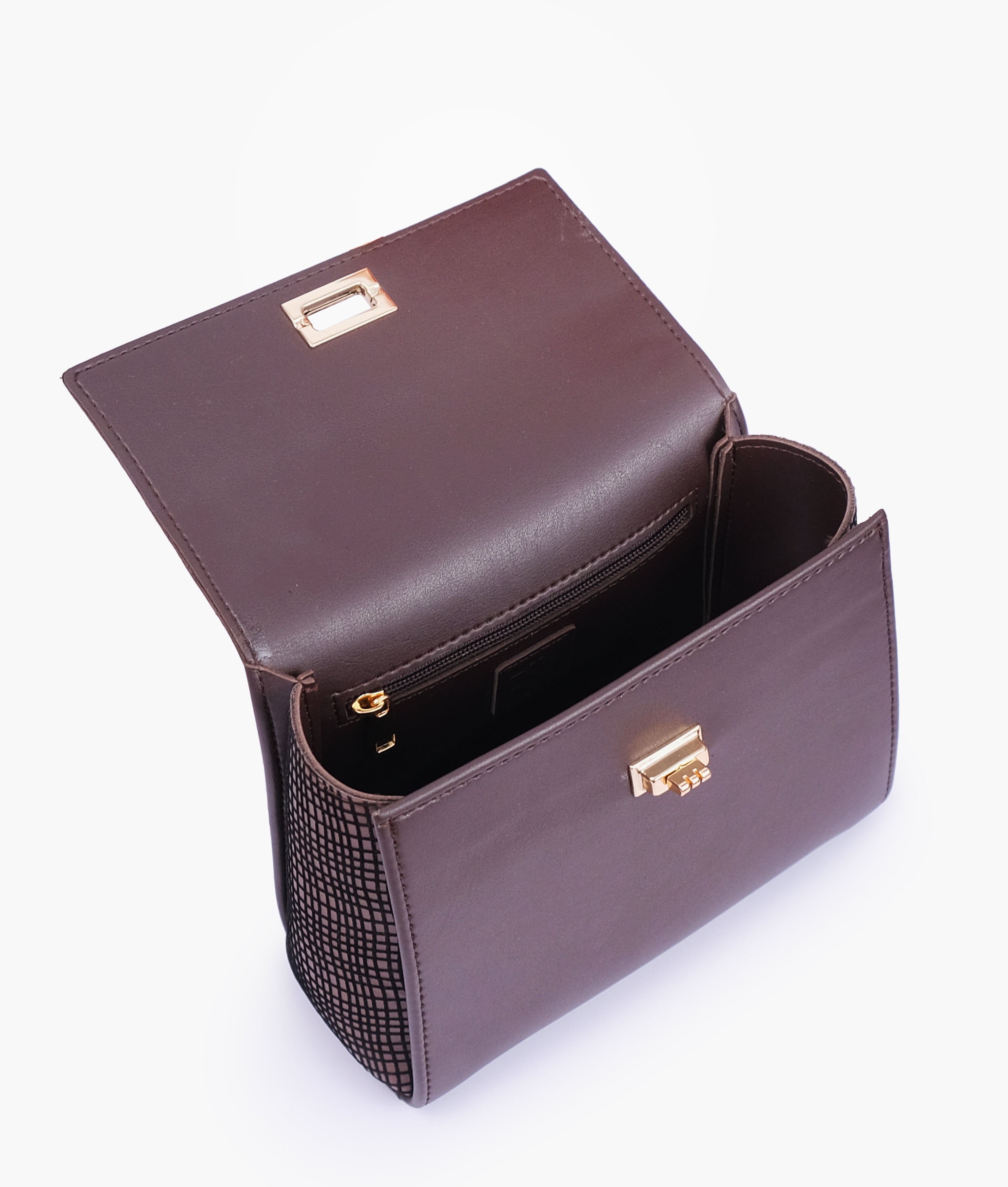 RTW Creation - Dark brown criss-cross top-handle bag