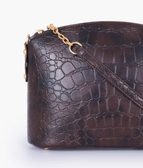 RTW Creation - Dark brown crocodile with chain strap cross-body bag