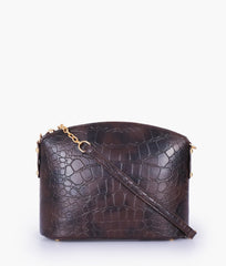 RTW Creation - Dark brown crocodile with chain strap cross-body bag