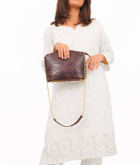 RTW Creation - Dark brown crocodile with chain strap cross-body bag
