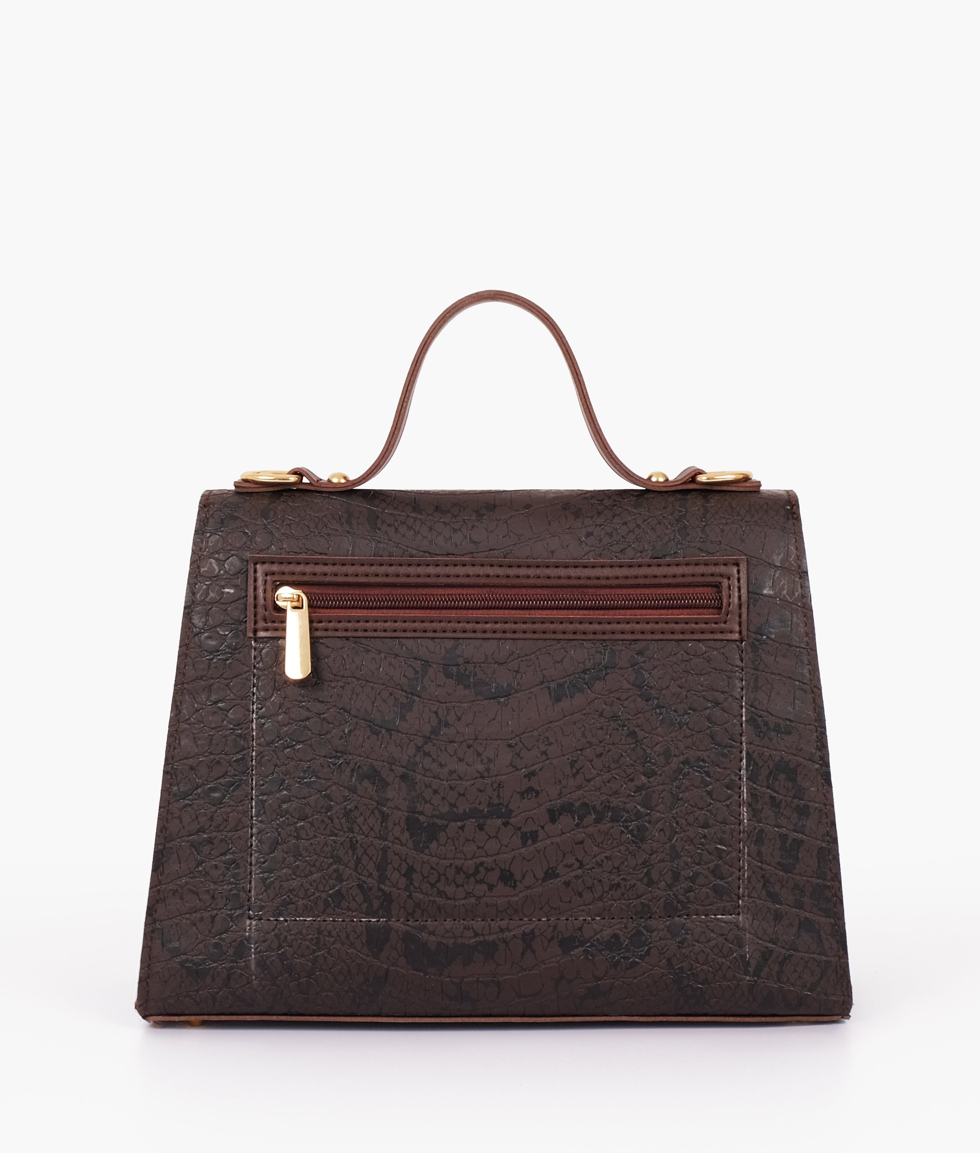 RTW Creation - Dark brown crocodile cross-body bag with top-handle
