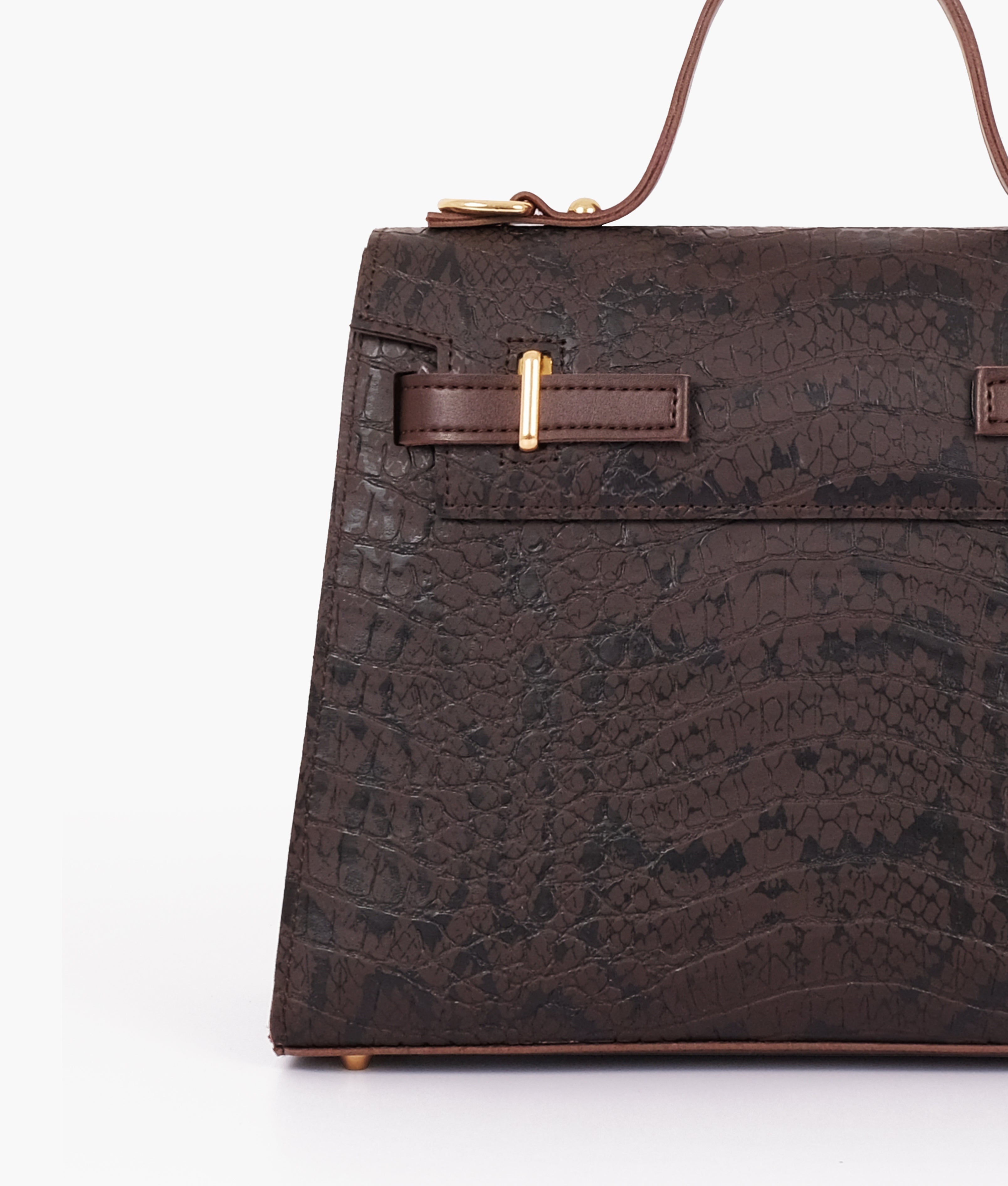 RTW Creation - Dark brown crocodile cross-body bag with top-handle