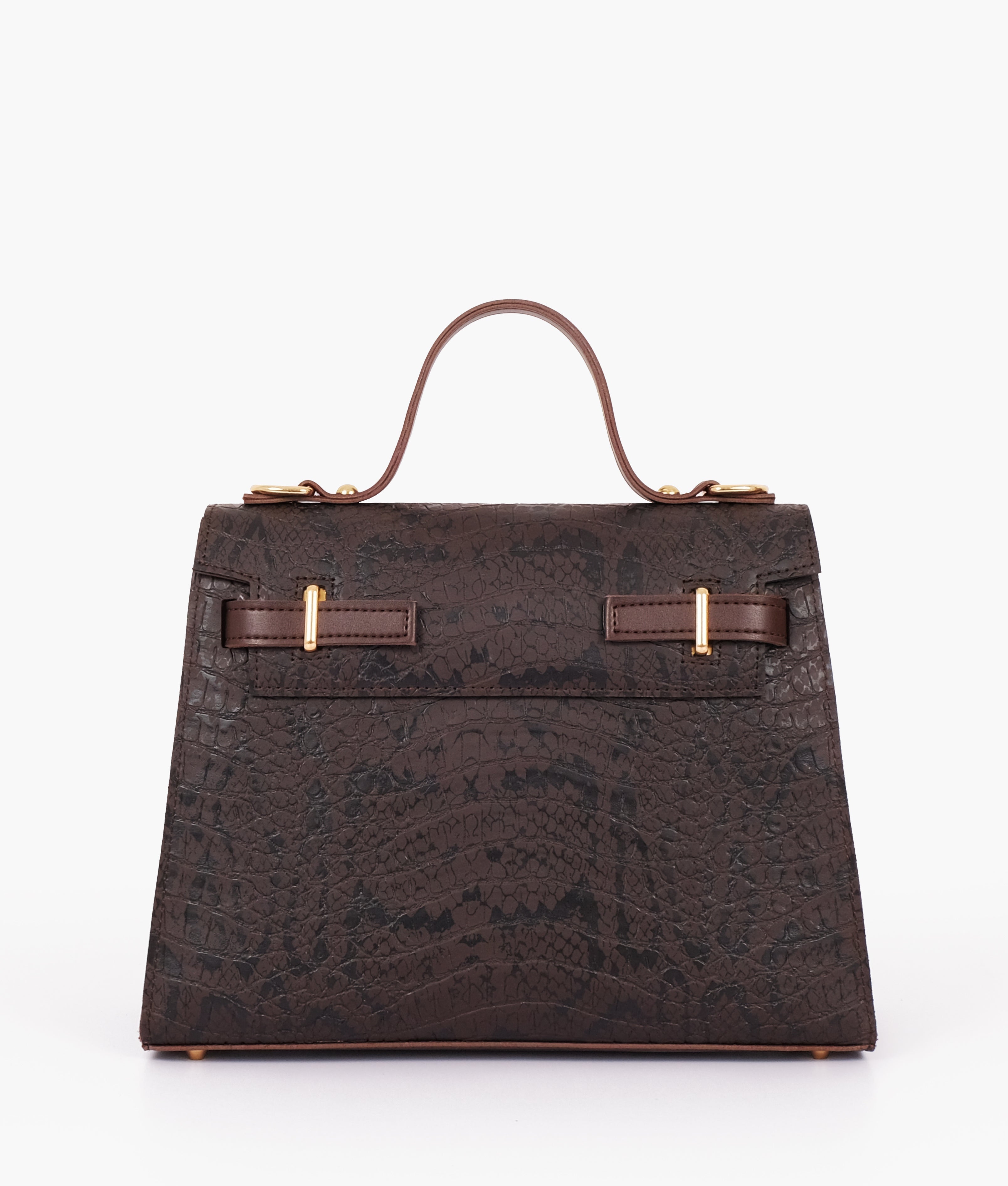 RTW Creation - Dark brown crocodile cross-body bag with top-handle