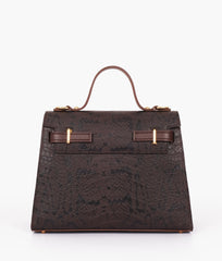 RTW Creation - Dark brown crocodile cross-body bag with top-handle