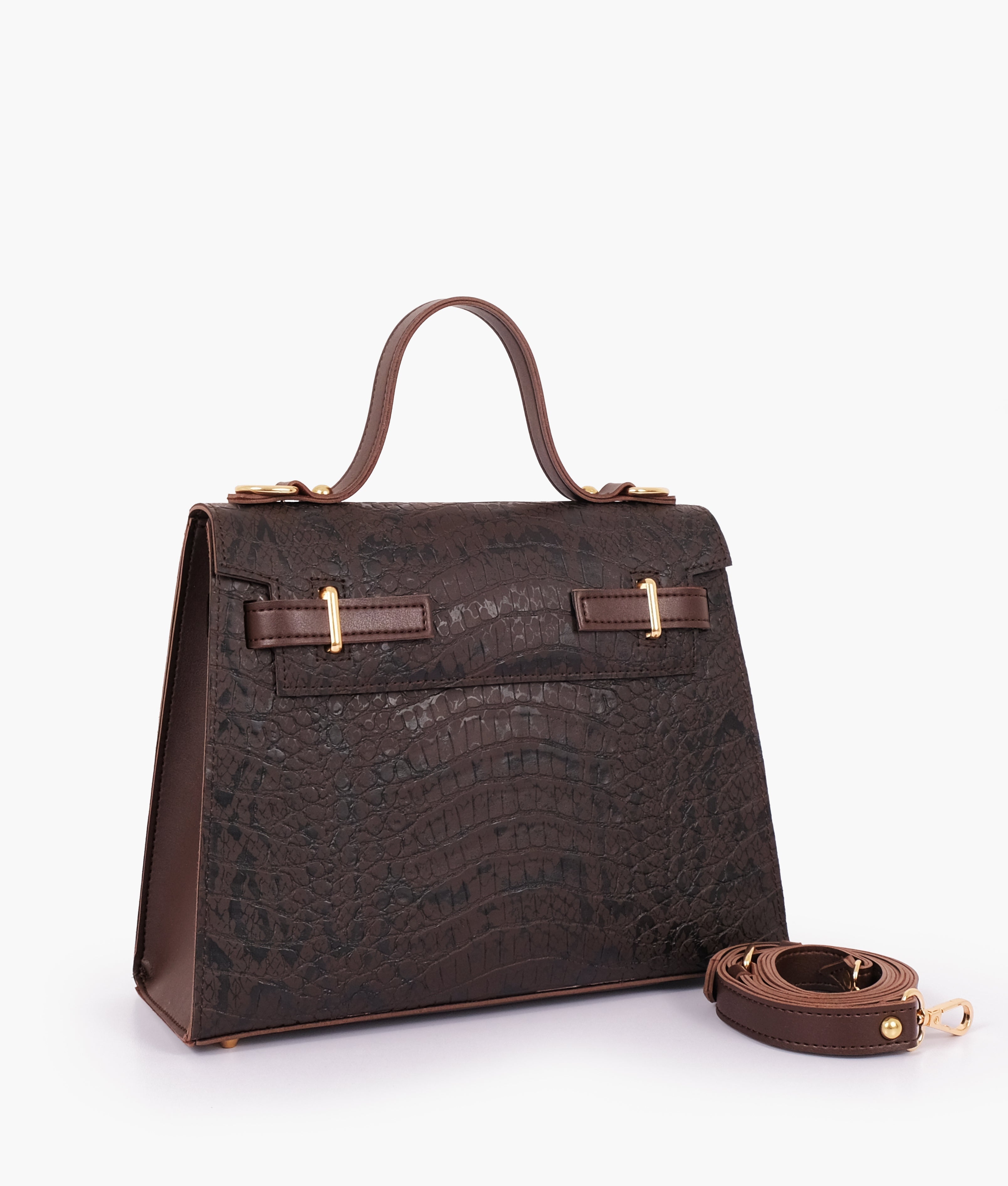 RTW Creation - Dark brown crocodile cross-body bag with top-handle