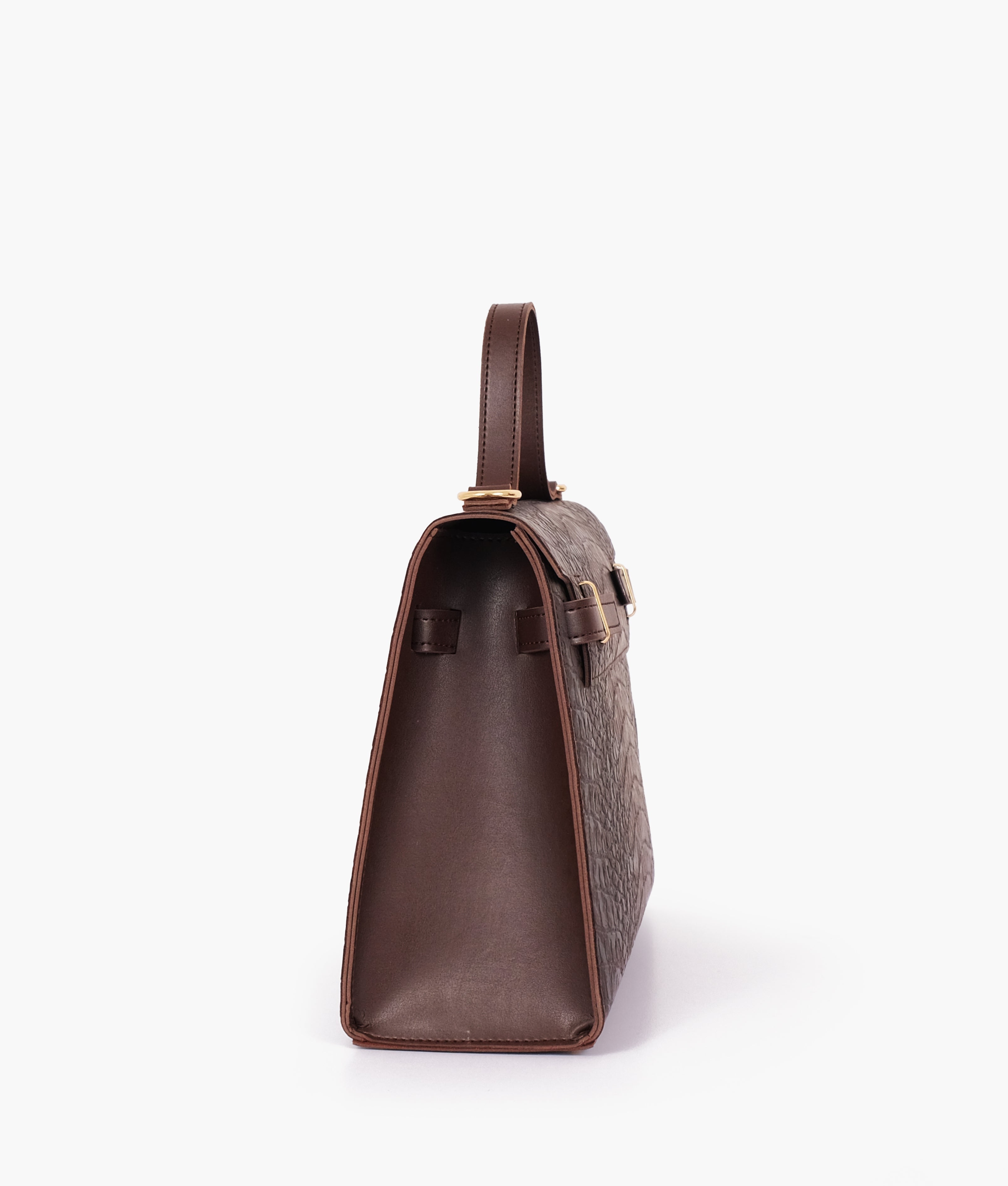RTW Creation - Dark brown crocodile cross-body bag with top-handle