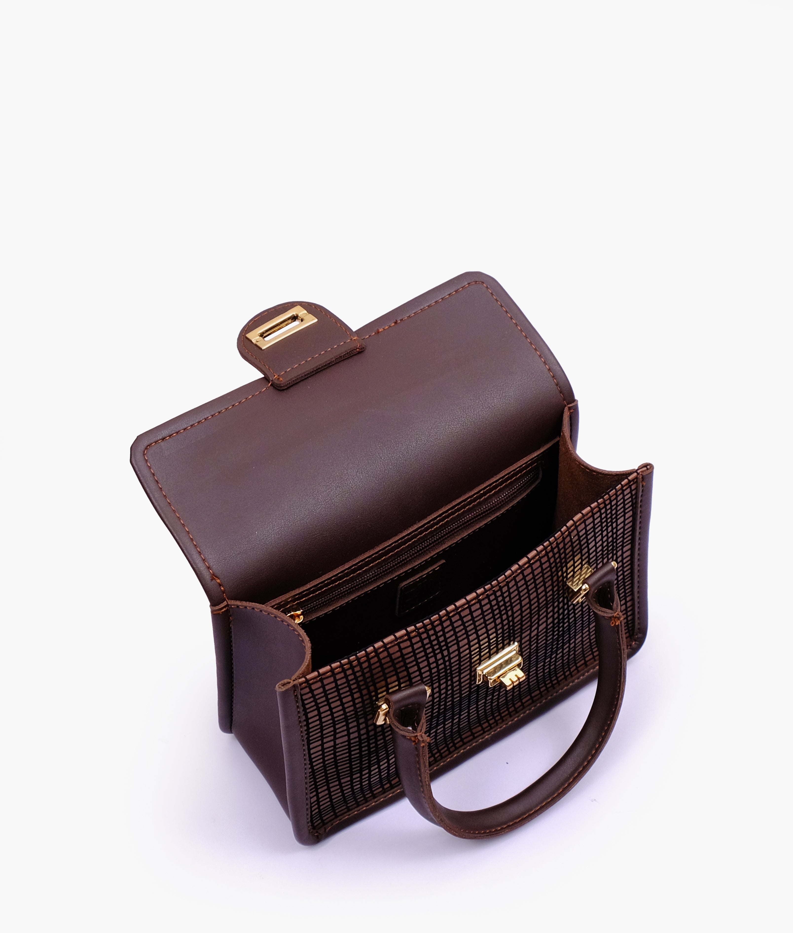 RTW Creation - Dark brown patterned cross-body with flap