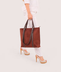 RTW Creation - Dark brown suede double-handle tote bag
