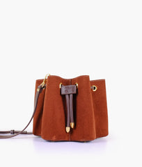 RTW Creation - Dark brown suede star drawstring bucket bag