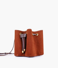 RTW Creation - Dark brown suede star drawstring bucket bag