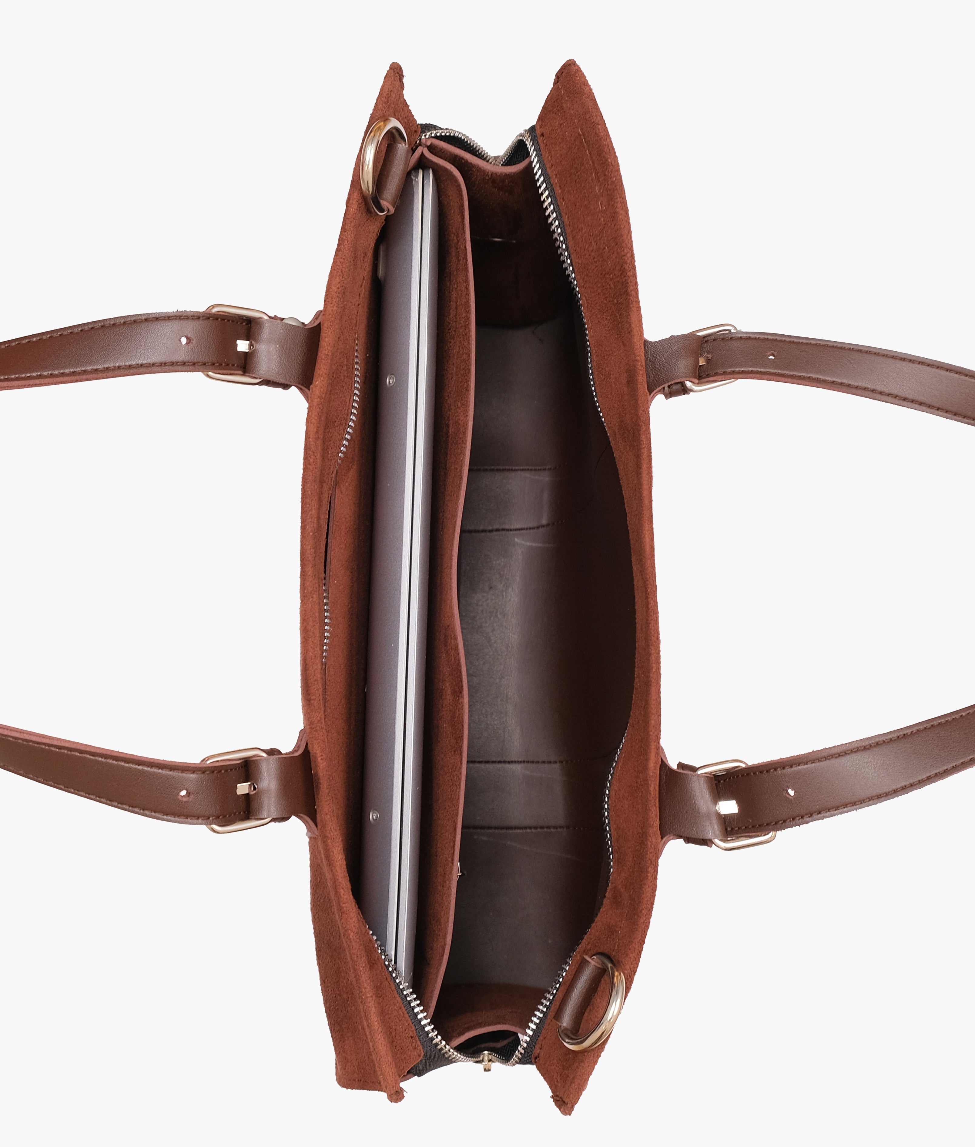 RTW Creation - Dark brown suede laptop bag with sleeve