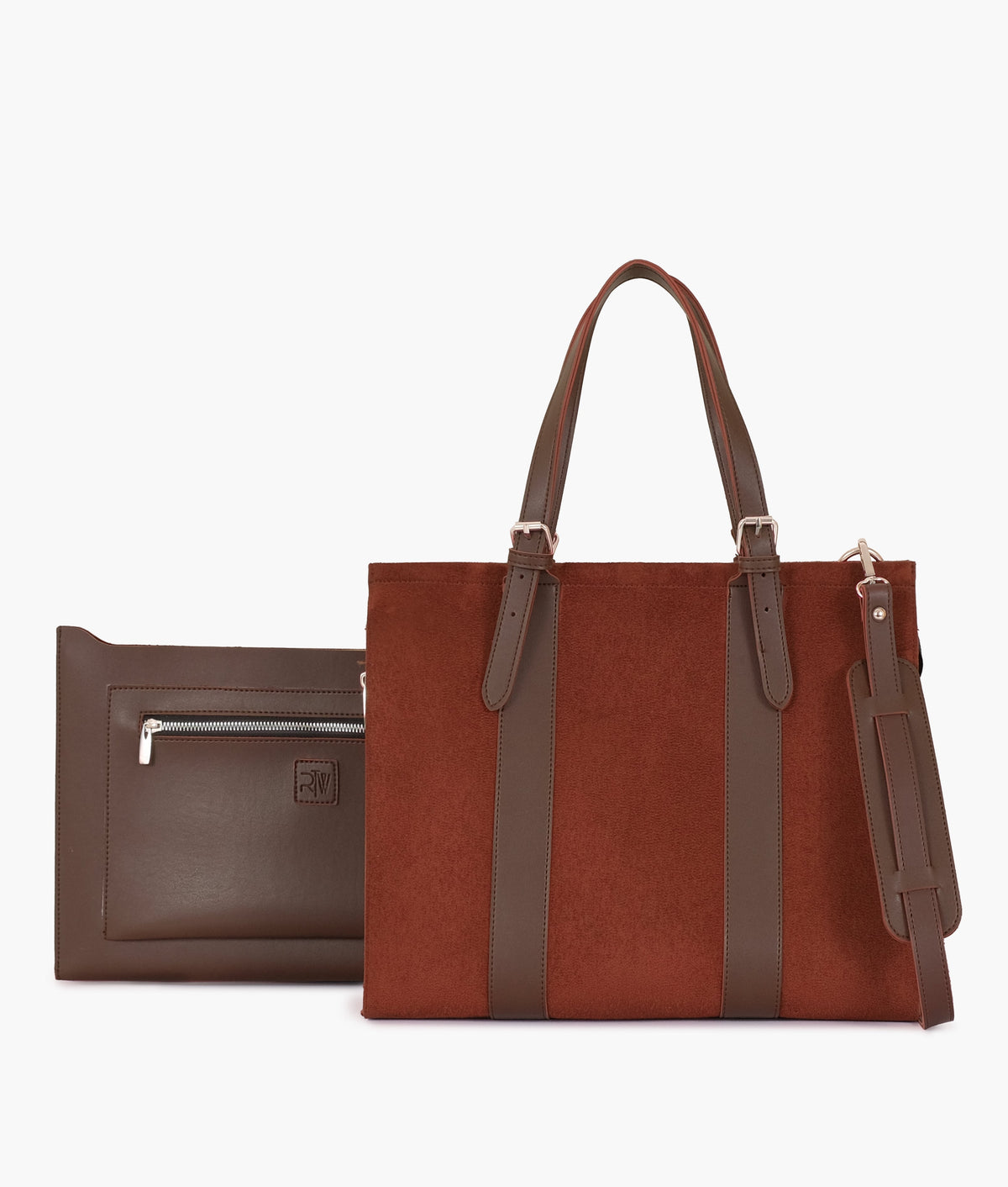 RTW Creation - Dark brown suede laptop bag with sleeve