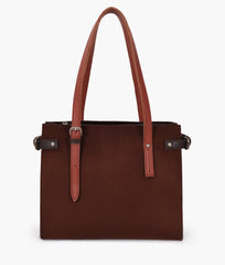RTW Creation - Dark brown suede satchel tote bag
