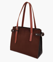 RTW Creation - Dark brown suede satchel tote bag