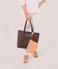 RTW Creation - Dark brown tote bag with detachable pouch
