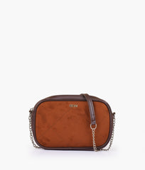 RTW Creation - Dark brown suede mini quilted crossbody bag