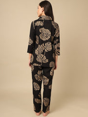 Studio By Arj Layla Amal Trendy Essentials Poly Viscose black & Brown Printed Night Suit ARJ-PJ-01-BK-LEAF