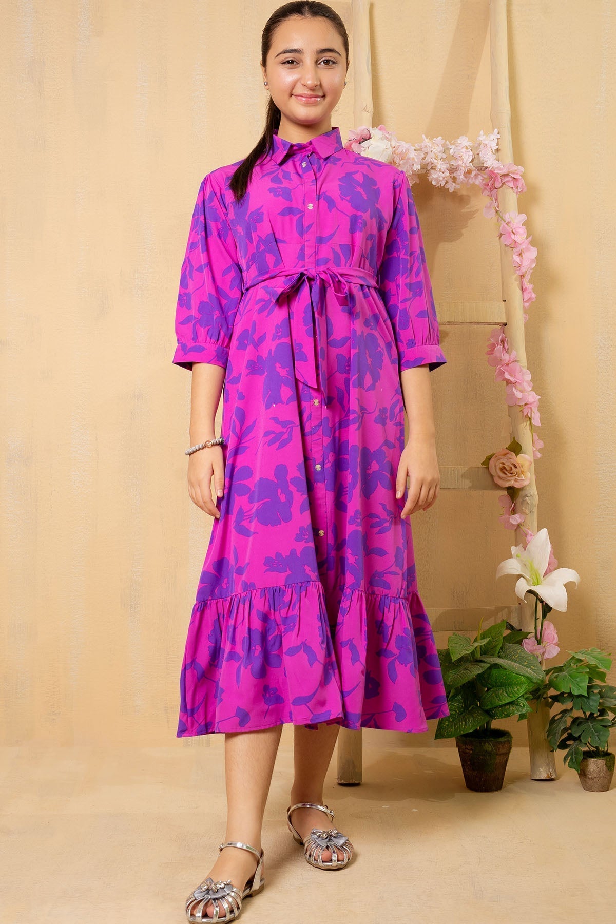 Stylish georgette printed dress for teens â?? a trendy Pakistani maxi dress perfect for casual outings