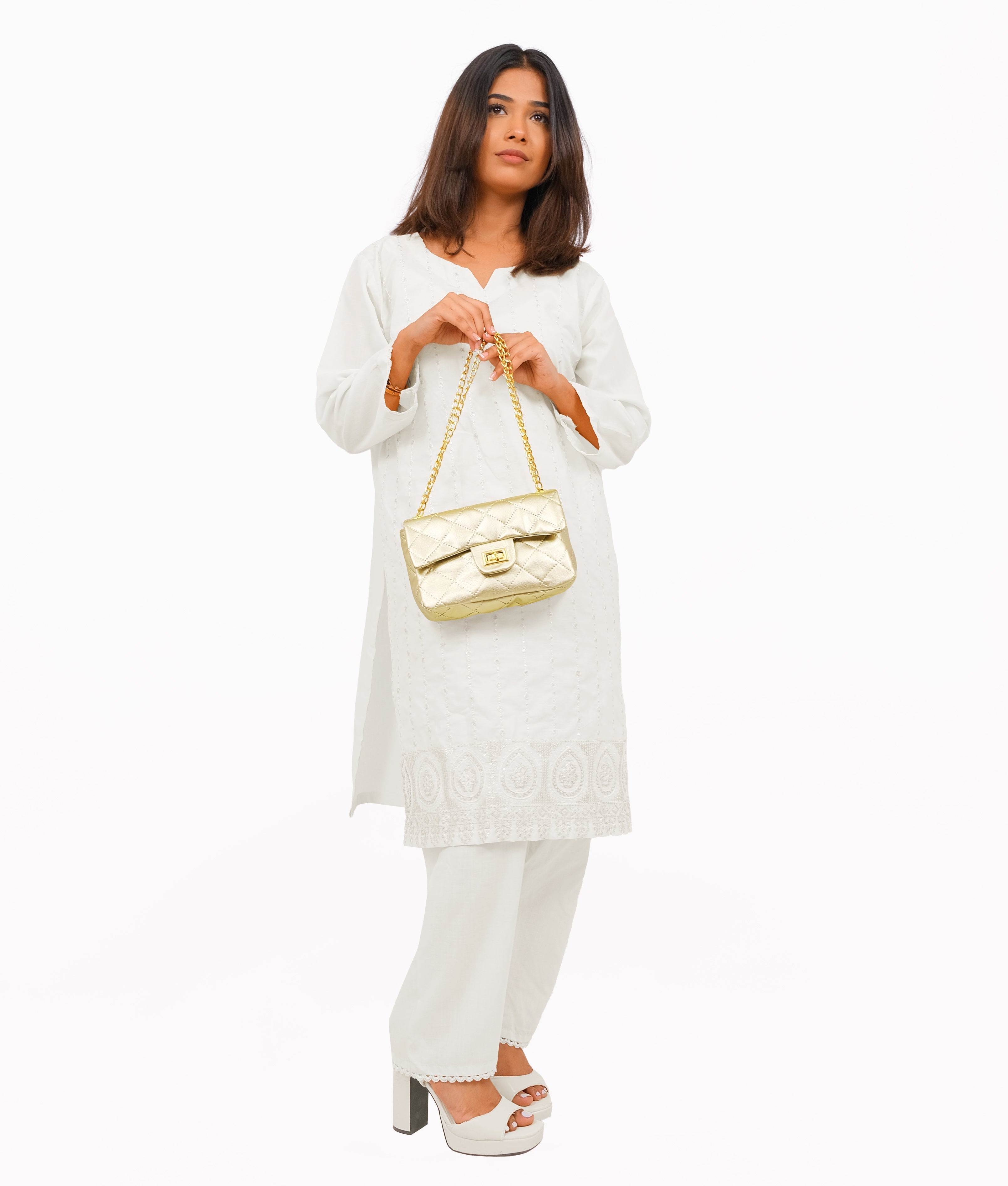 RTW Creation - Golden quilted mini bag with chain